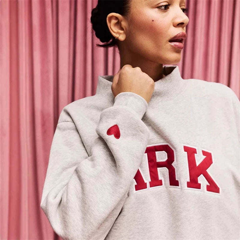 America Style Women O-Neck Long Sleeve Female Pullover Letter Love Embroidery Sweatshirts Vintage Casual Sport Lady Top 2026 - ATFH