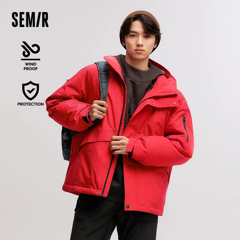 Semir Down Jacket Men Mid-Length 2026 Winter New RainproofStain-ResistantOil-Proof Windproof Loose Hooded Versatile Down Jacket