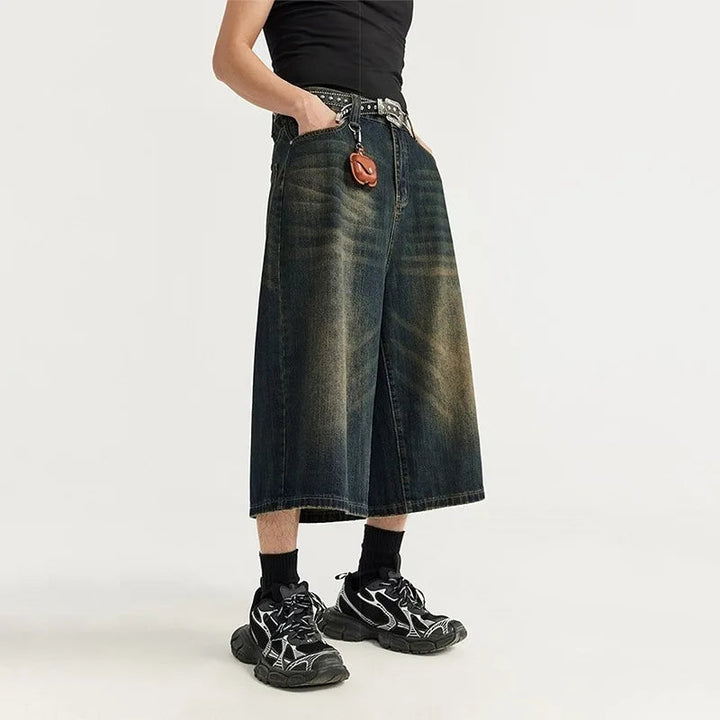 Vintage Y2k Baggy Denim Shorts Wide Leg Pants For Women&Men Fashion High Waisted Wash Knee Length Jeans Shorts Oversize Pants ATFH