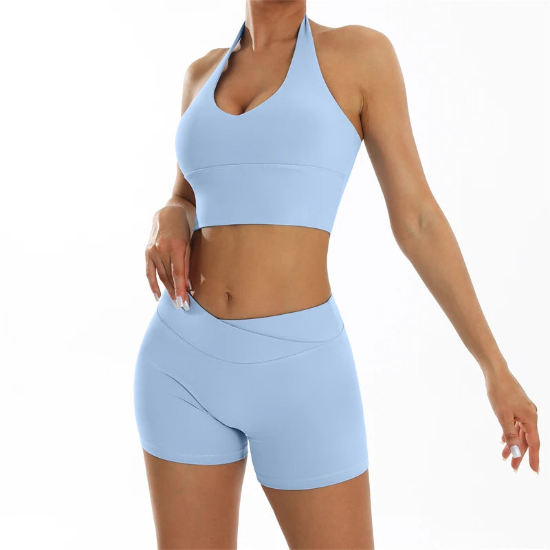 Summer Fitness Suits Short Sports Sets Yoga Clothes Sexy Women's Tracksuit Butt Lifting Shorts and Sport Bras Set Gym Outfits - ATFH
