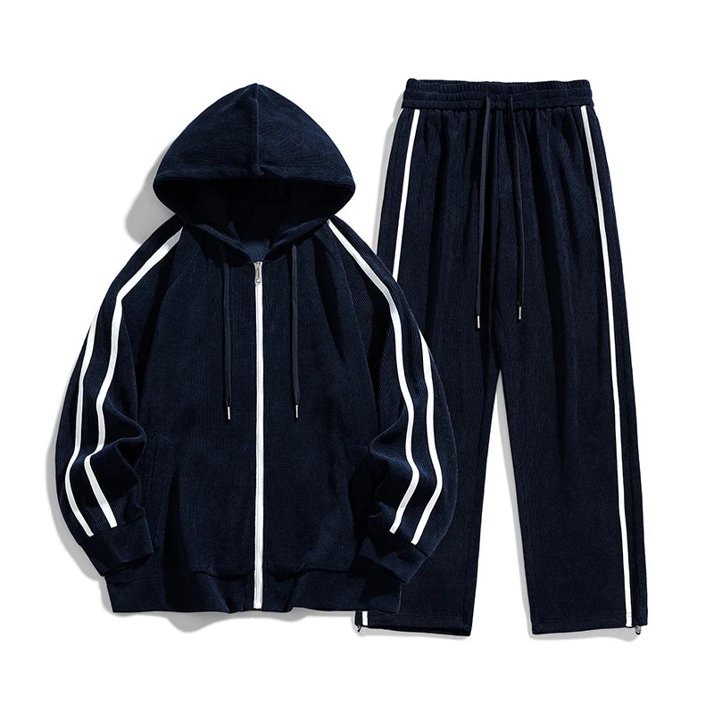 Big Size 8xl 7xl Corduroy Men's Tracksuit Set Black Hoodie Pants 2pcs Suits Autumn Winter Jacket Hooded Oversize Sportswear Man - ATFH