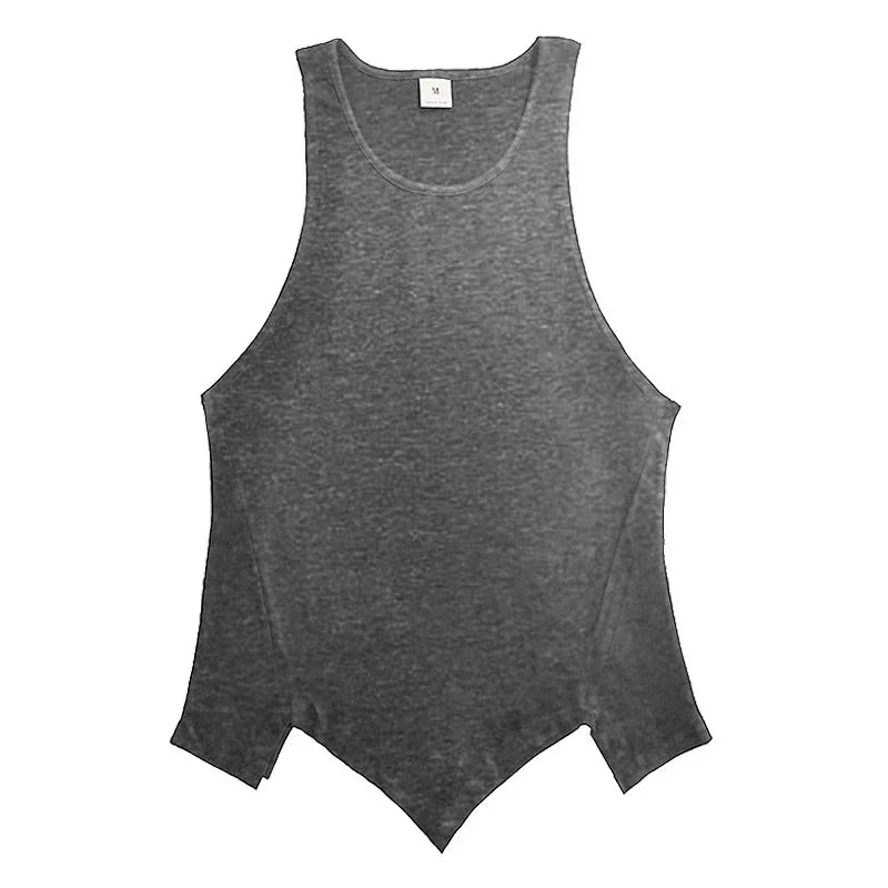 Mens Running Vests Blank Bodybuilding Tank Tops Summer Men Gym Stringer Fitness Sports Cotton Muscle Workout Irregular hem Tank