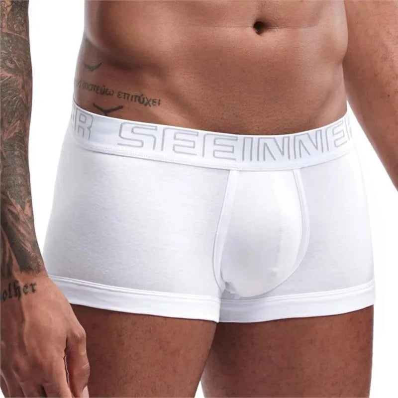 Seeinner Mens Boxer Shorts Cotton U Convex Pouch Underwear Soft Comfortable Underpants Cueca Masculina M-XXL Black White Gray