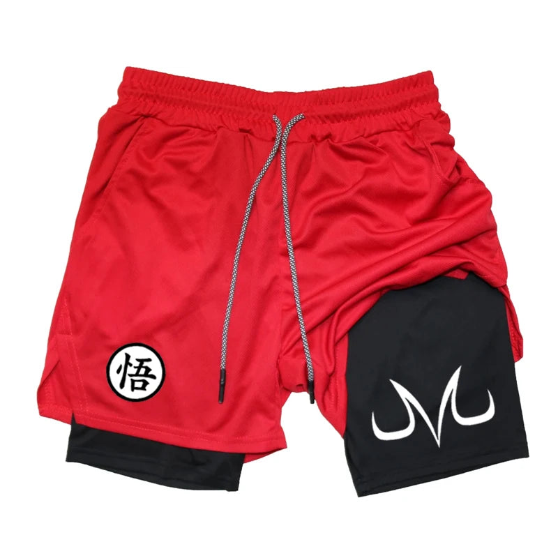 Fashionable men's printed fitness shorts, casual gym exercise, sports, quick drying knitting, double-layer, 2-in-1, summer, bran