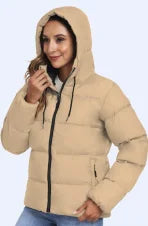 Women Lightweight Jacket Hooded Coat Zipper Pocket Fashion Casual Warm Coat with a Hat Autumn Winter Coat