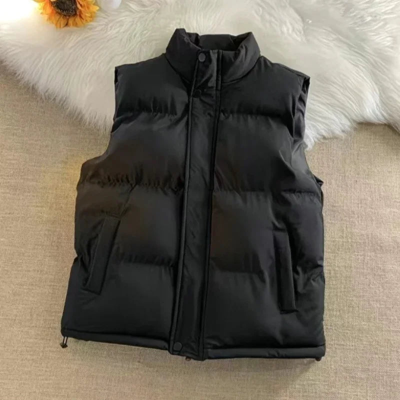 2025 Winter Thickened Cotton Vest for Men Loose Fitting Sleeveless Standing Collar Waistcoat Warm Trendy Outdoor Casual Jacket