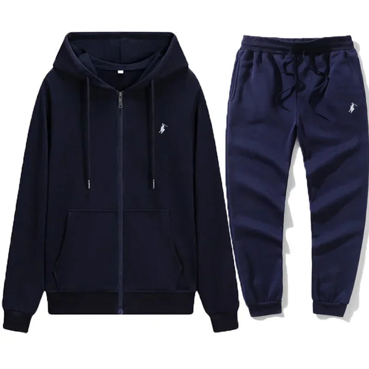 2026 Autumn and Winter New Men's Casual Fashion Pullover Zip Hoodie and Outdoor Jogging, Fitness, Warm Sports Pants Set - ATFH
