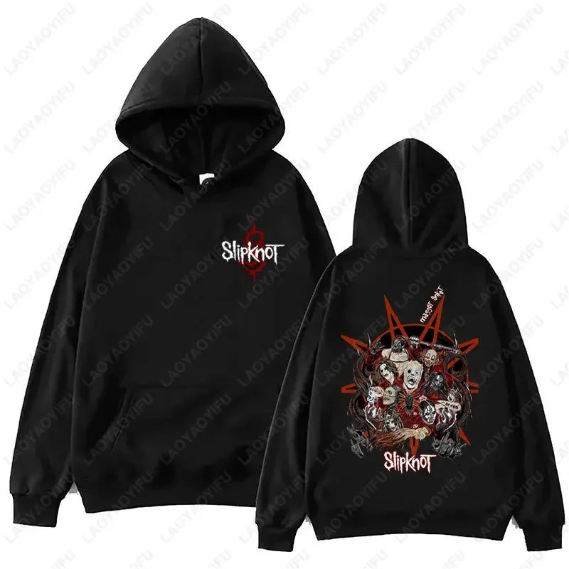New style Arrival Men's Black Slipknot Graphic Hoodie – Nu Metal Band Print Oversized Fit Streetwear Pullover loose fit