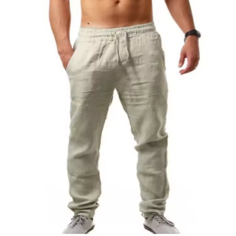 Men's Cotton Linen Pants Straight Leg Lightweight Breathable Comfortable Trousers Beach Style Solid Color Casual Cozy Sweatpants