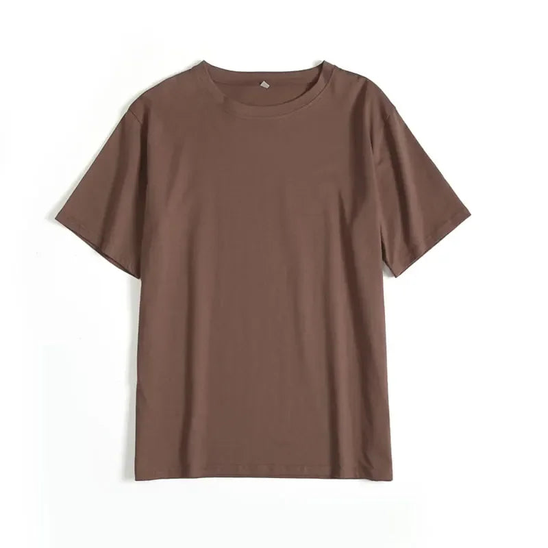 WYWM 100% Cotton Tshirts Women 2024 Summer Harajuku Solid Basic T Shirts Loose Casual O Neck Tees Green Soft Female Tops - ATFH