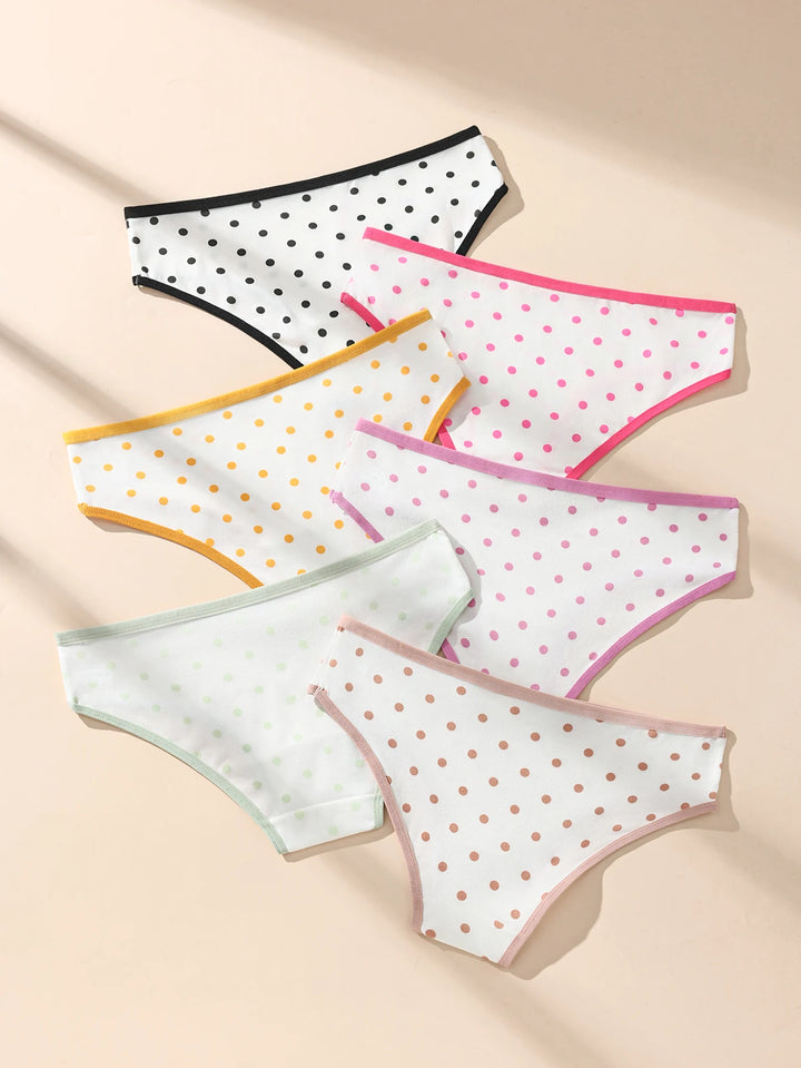 6Pcs/Set Women Panties Fashon Dot Underwear Low Waist Briefs Girls Panty Sexy Ladies Underpants Soft Female Lingerie Size S-XL