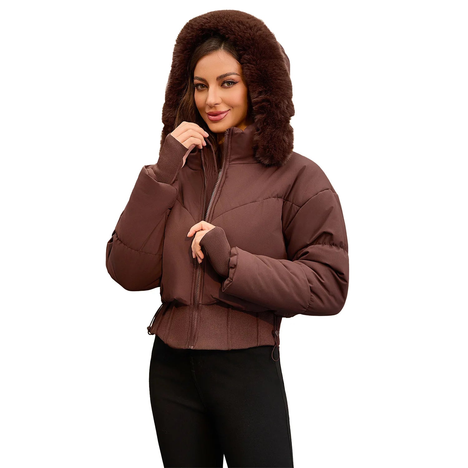 Parkas Women Short Coats Hooded Zipper Full Sleeve Thick Warm Y2k Streetwear Elegant Splice Work Coat Autumn Winter 2025 ATFH