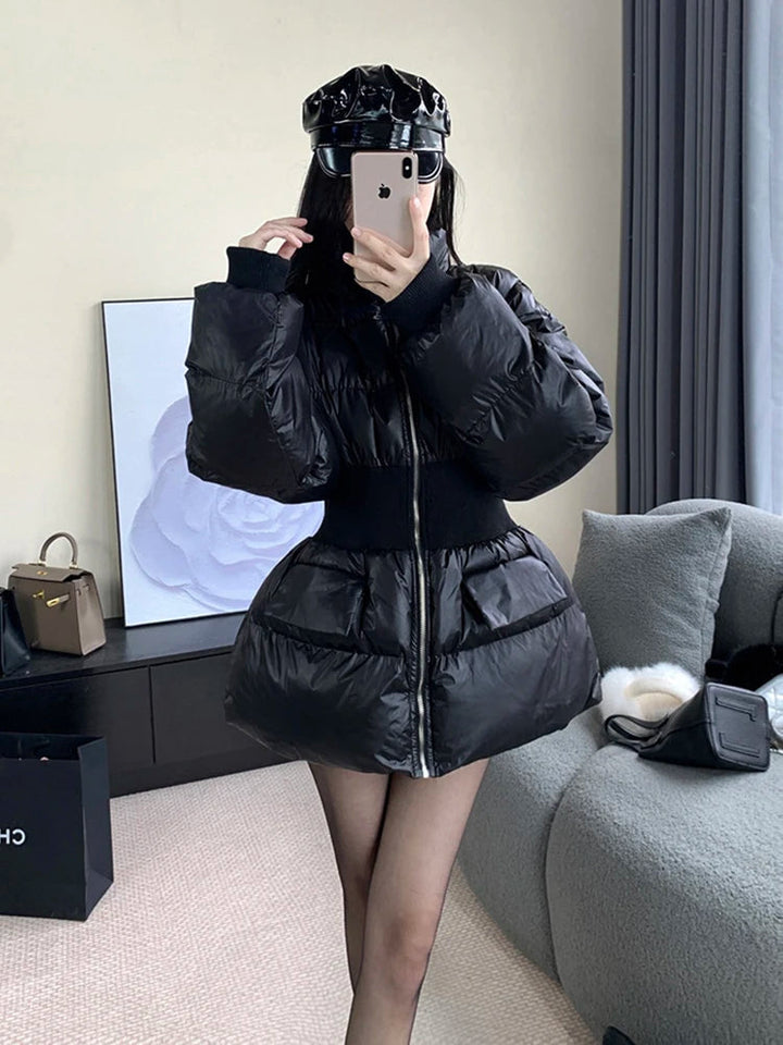 Winter Slim Stand Collar Cotton Down Jacket Women White Duck Down Double Pocket Down Jackets Female Thick Warm Parker Outwears ATFH