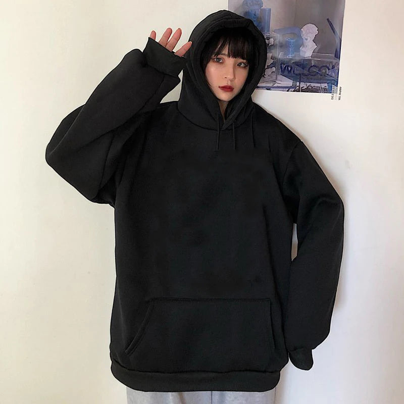 Rimocy Autumn Winter Printed Hoodie Women Korean FashionThicken Hooded Sweatshirts Woman Y2K Streetwear Loose Hoodies - ATFH