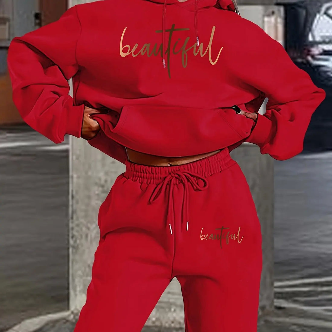Women's Hoodie+Sports Pants Set Hip Hop Street Casual Fashion Letter Printed Loose Sports Shirt Autumn/Winter Wool Warm Clothing