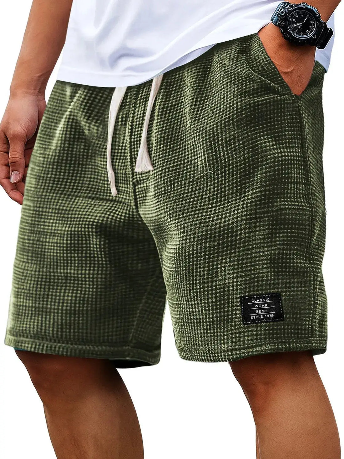 Summer Men's Waffle Business casual shorts New Korean Fashion Drawstring Baggy Short Pants Fitness Breathable Streetwear Gym