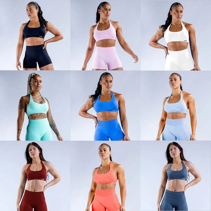 Impact Sports Bra Women Seamless Yoga Underwear Halter Neck Strap Open Back Design Gym Top Workout Fitness Running Bra - ATFH