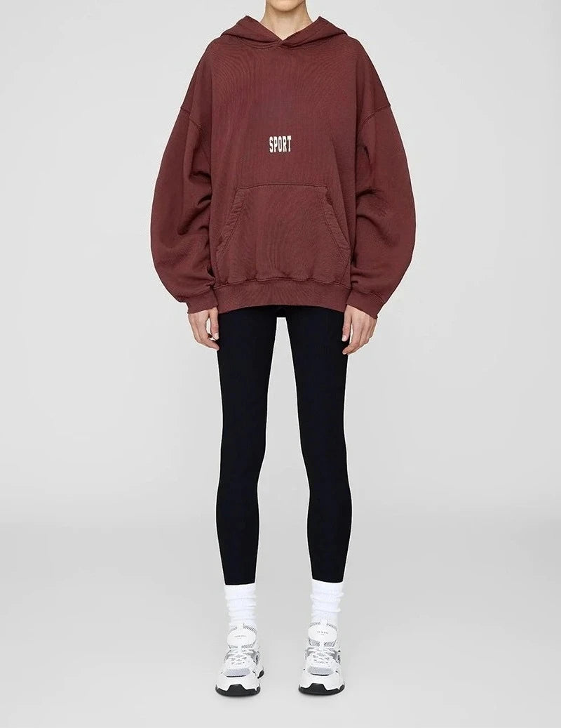 2026 Autumn Spring New North American Niche Classic Letter Printing Dyeing Fried Color Old Washing Water Women's Hooded Sweater - ATFH