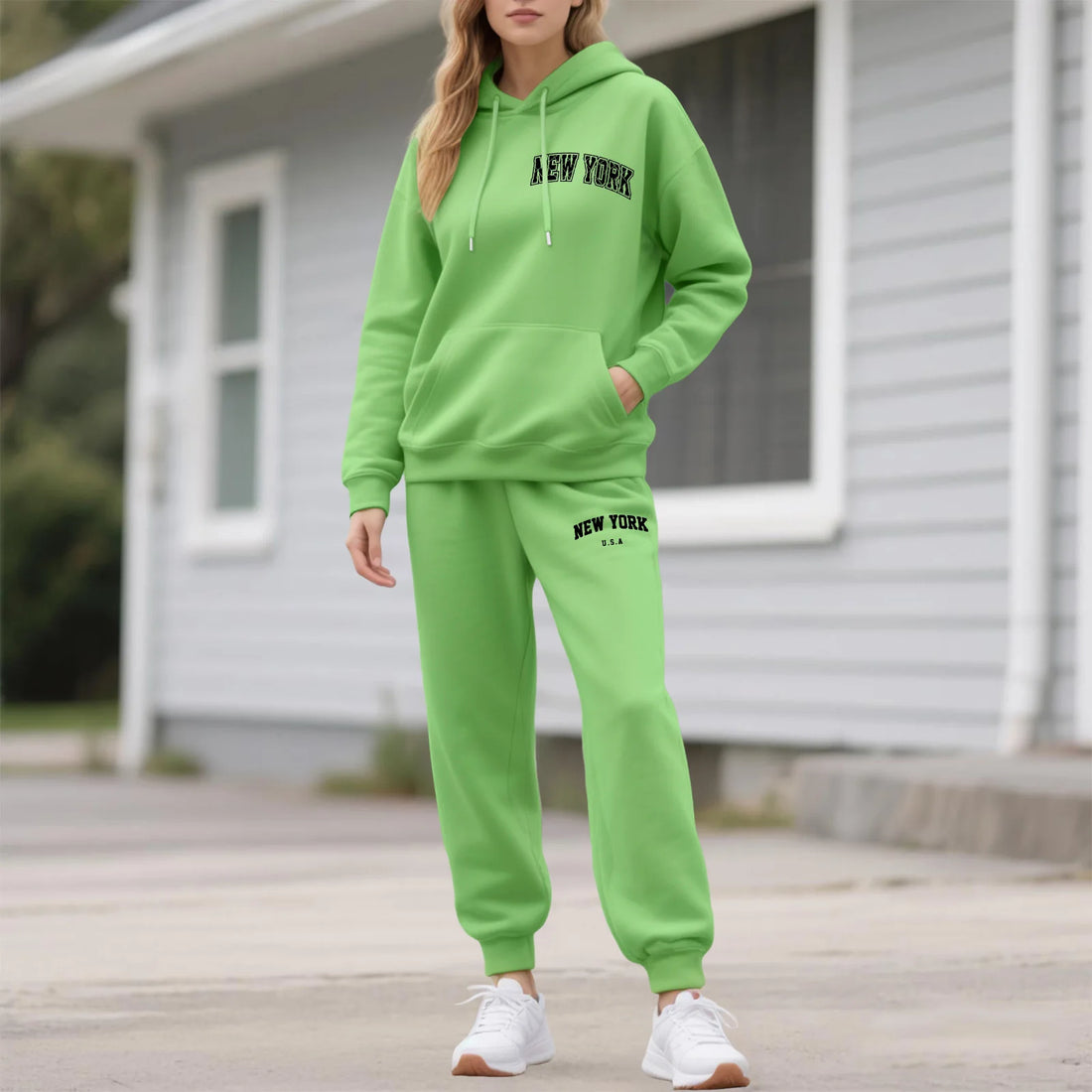 Two-Piece Tracksuit For Women Letter Print Hoodie And Pants Set Long Sleeved Hooded Sweatshirt+Sweatpants Suit Casual Sportswear