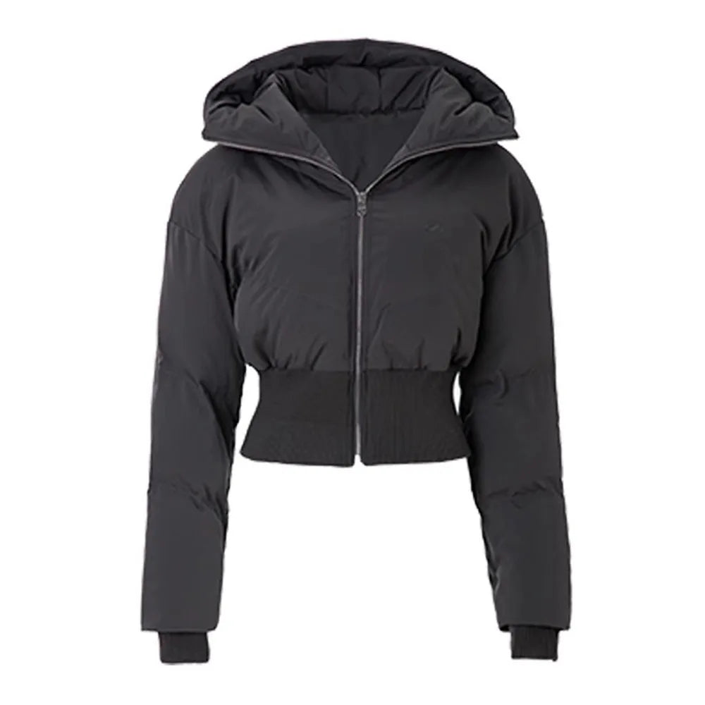 Women Hooded Puffer Jackets Streewear High Waist Warm Bubble Coats Slim Puffer Jacket Parkas Zipper Cropped Down Parkas New Lady ATFH
