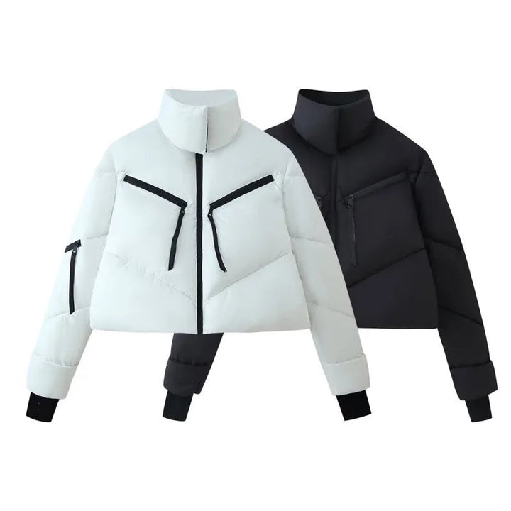 Winter New Women's Clothing Versatile Stand Collar Zipper Decoration Long Sleeve Simple Cotton Jacket Jacket ATFH