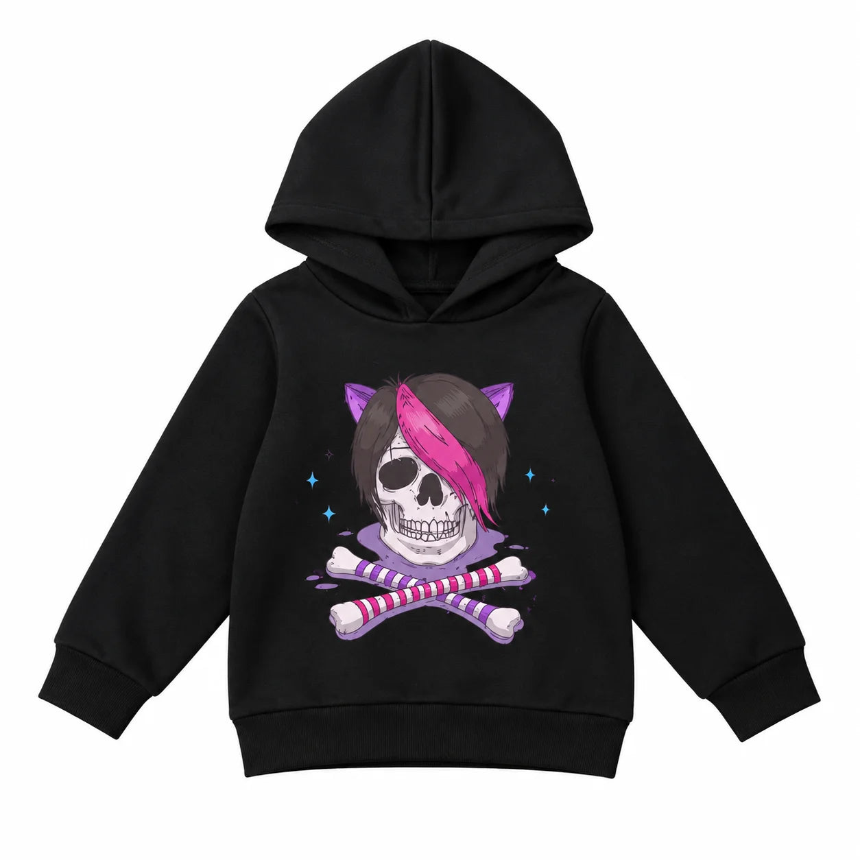 Kids Halloween Skeleton Hoodie Black Fleece Pullover Sweatshirt, Skull Graphic Hooded Top for Boys Girls, Fall Winter Casual Cos