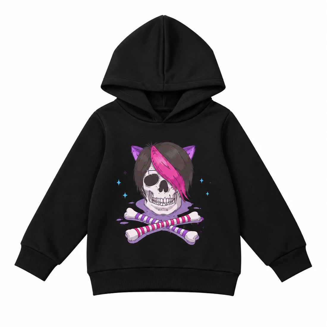 Kids Halloween Skeleton Hoodie Black Fleece Pullover Sweatshirt, Skull Graphic Hooded Top for Boys Girls, Fall Winter Casual Cos