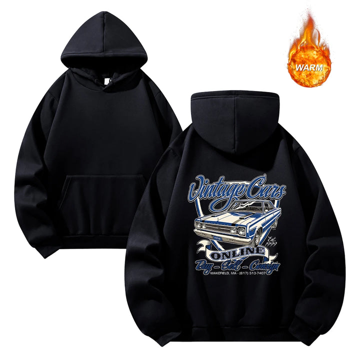 Men's Hoodies With Colorful Car Print Thickened Oversized Hooded Sweatshirt Autumn And Winter Casual Warm Pullover Sweatshirt - ATFH