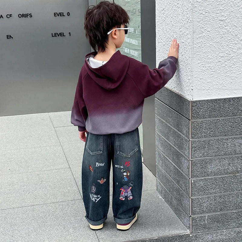 Boys Fashion Jeans Spring Autumn New Cartoon Denim Pants Straight Leg Trousers Trendy Children's Clothing Baby Boys  ﻿ ATFH