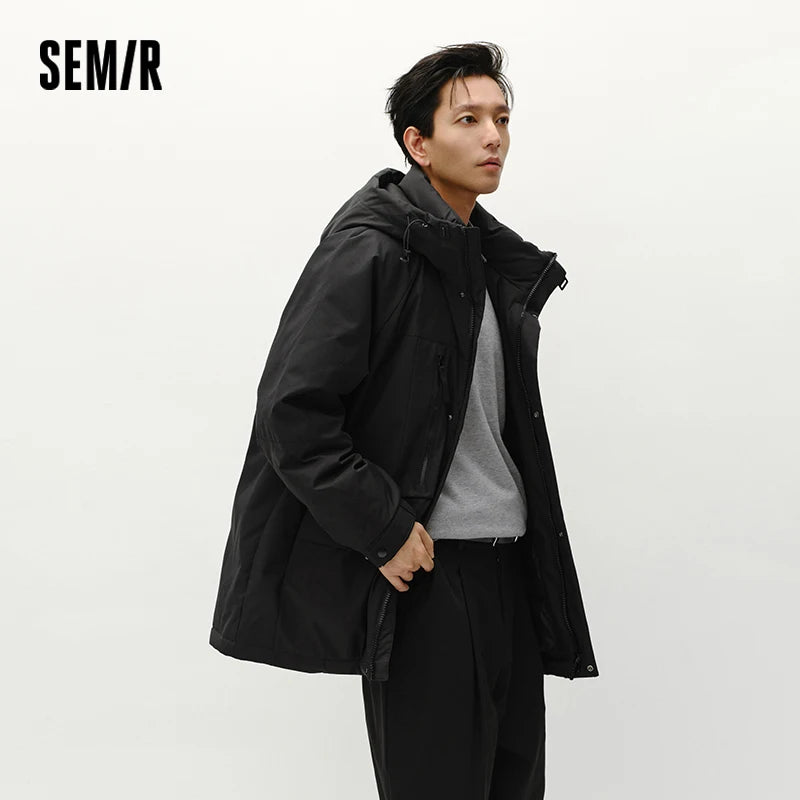 Semir Down Jacket Men Mid-Length Hooded Sport Colorblock 2026 Winter Man Clothes Warm Outerwear Windproof Warm Colorblock Design
