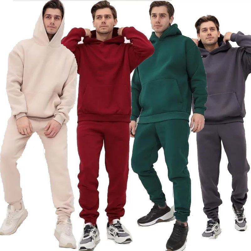 New in Hoodies & Sweatshirts Autumn and Winter Thick Fleece Sports Men's Women's Warm Hoodie Two-piece Set Tracksuits for Man - ATFH