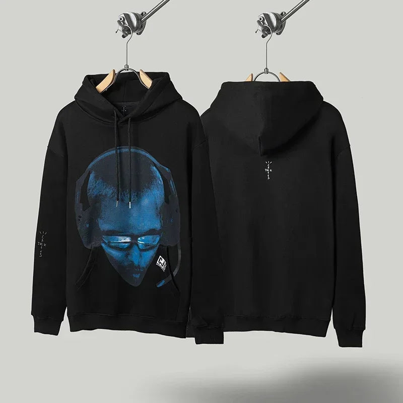 American Street Winter Cactus Jack Hoodie Letter Print Hooded Sweatshirts Casual Loose Fleece Hoodys Men Women Tops - ATFH