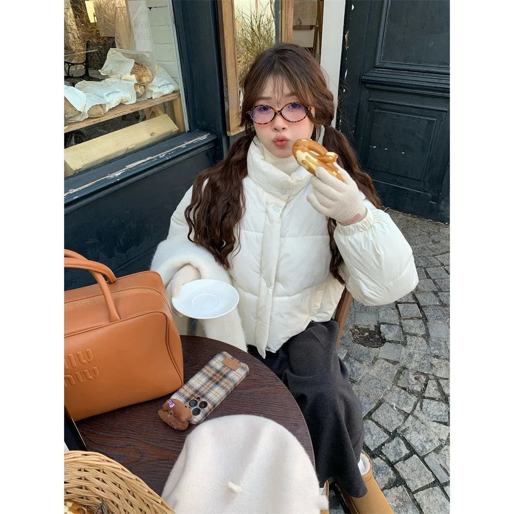 Stand Collar Outerwear Cute Female Long Sleeve Clothing Bread Cotton Coats Top Korean Style Thickened Winter Short Cotton Jacket