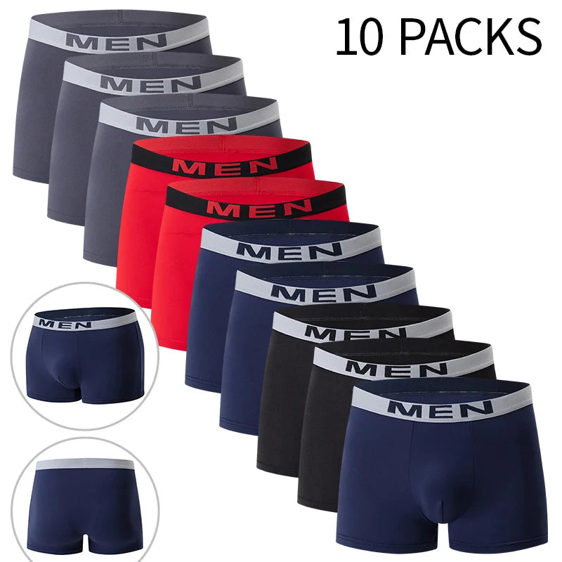 4/10 Piece Men's Four Season Black Fashionable Casual Basic Versatile Underwear Boxer Shorts Plus Size Youth Sports Base Shorts