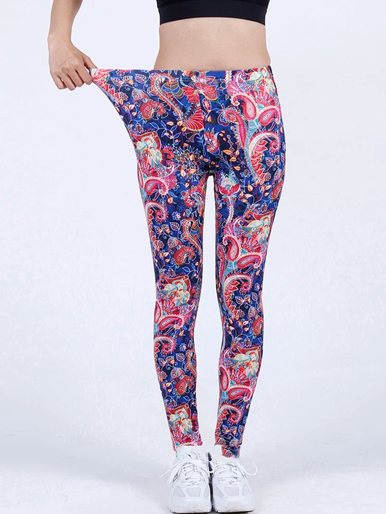 CUHAKCI Fashion Women Leggings Beautiful Leaf Floral Printing High Waist Jeggings Stretch Pant Sexy Hot Sale Clothing Mujer - ATFH