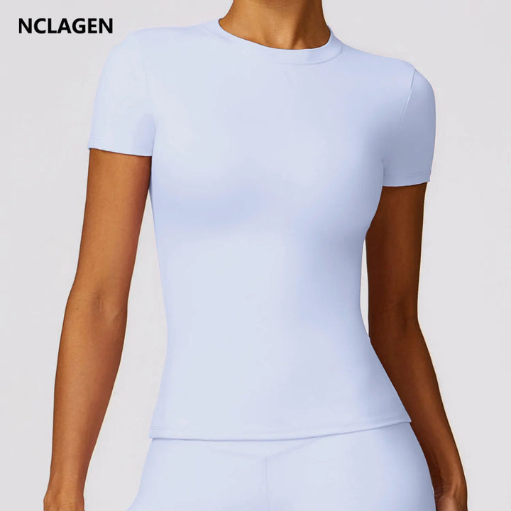 NCLAGEN Gym Top Women Short Sleeve Workout Clothes Sports T Shirt Femme Fitness Activewear Running Accessories Yoga Tight Tops - ATFH