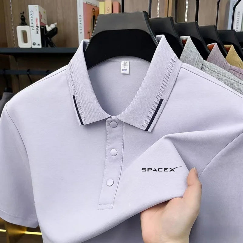 Men's new ice silk exquisite letter embroidery fashionable polo shirt summer business casual comfortable soft breathable top