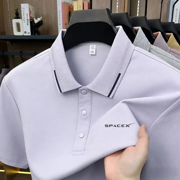 Men's new ice silk exquisite letter embroidery fashionable polo shirt summer business casual comfortable soft breathable top