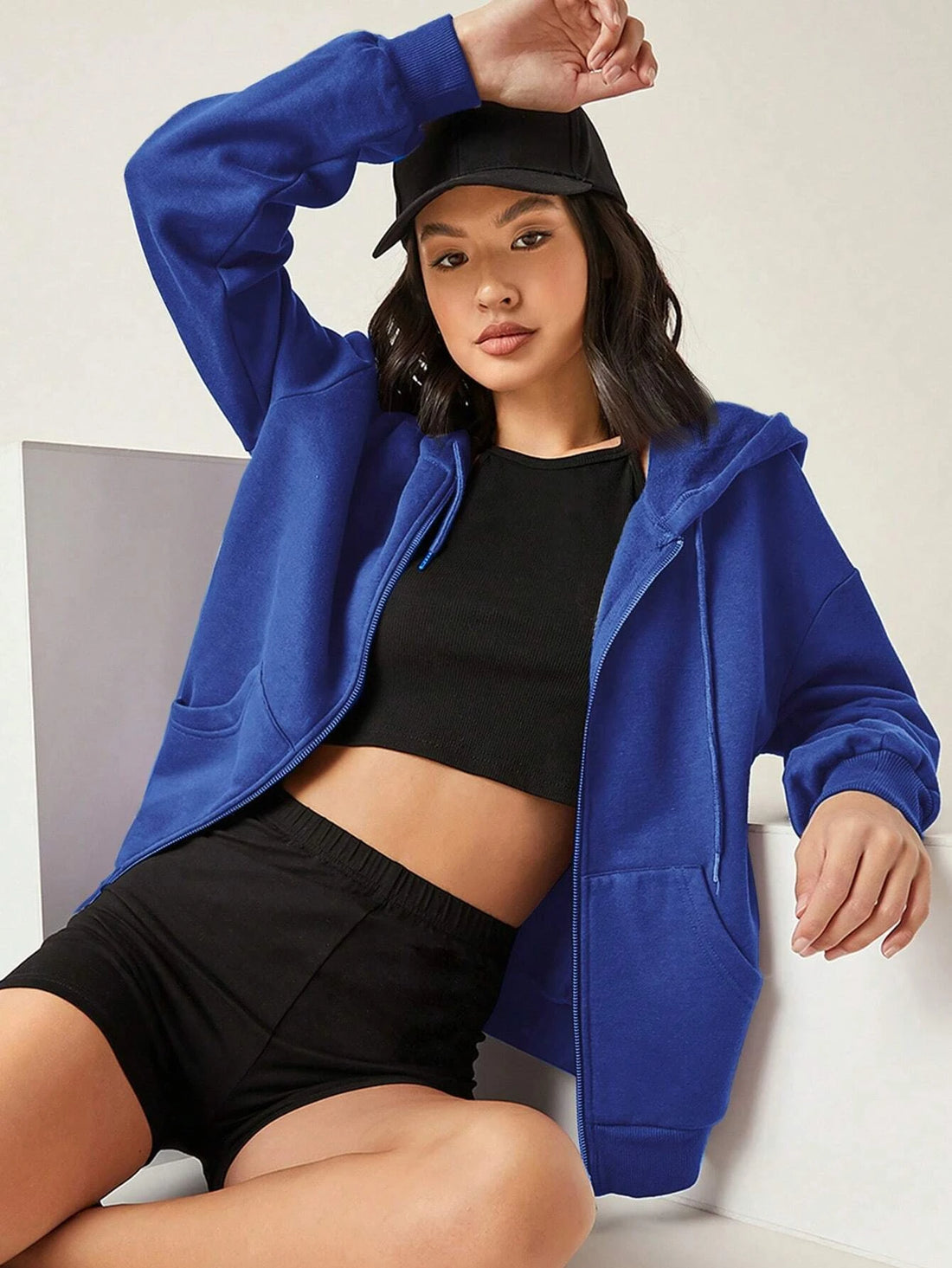 New Solid Zipper Hoodie Women Warm Fleece Hoodies Autumn Casual Hoody  Street Pocket Sportswear Oversized All-Match Female veste - ATFH