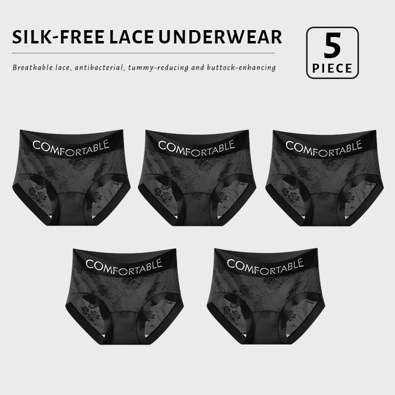 FallSweet 5PCS Ultra-Thin Lace Panties for Women Floral Mid-Rise Transparent Briefs Seamless Underpants Lingerie Calzones Mujer