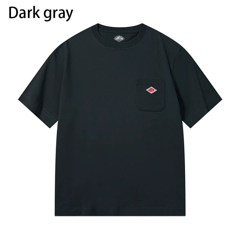 Men and Women's Pure Cotton Fashion Brand Embroidery T-Shirt Tee Simple Pocket Short Sleeve Orders Exported to Japanese