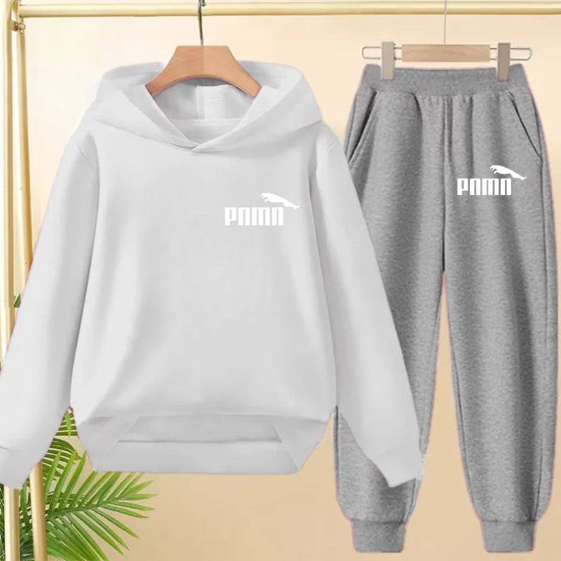 Leisure Children Hoodie Sportswear With Classic Prints Simple Elements Breathable Versatile Two-piece Set For Both Boy And Girl - ATFH