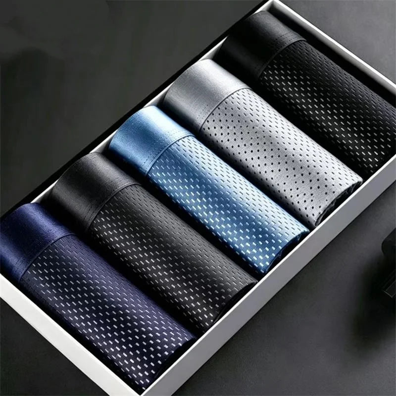 5pcs Men's Underwear Ice Silk Mesh Men Boxer Shorts Plus Size Panties Sexy Men Boxer Summer Breathable Light Thin Underpants