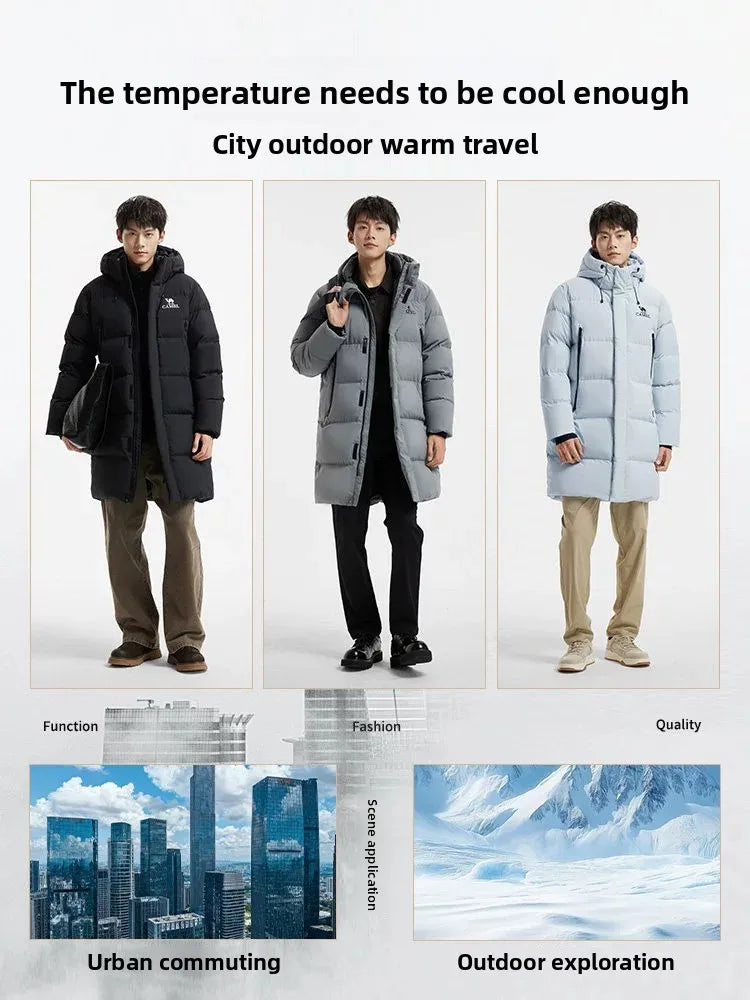 Golden Camel Winter Men Down Jackets Mid-Length Thicken Warm 650FP Duck Down Hooded Ladies Outdoor Camping Coat Hiking Jackets
