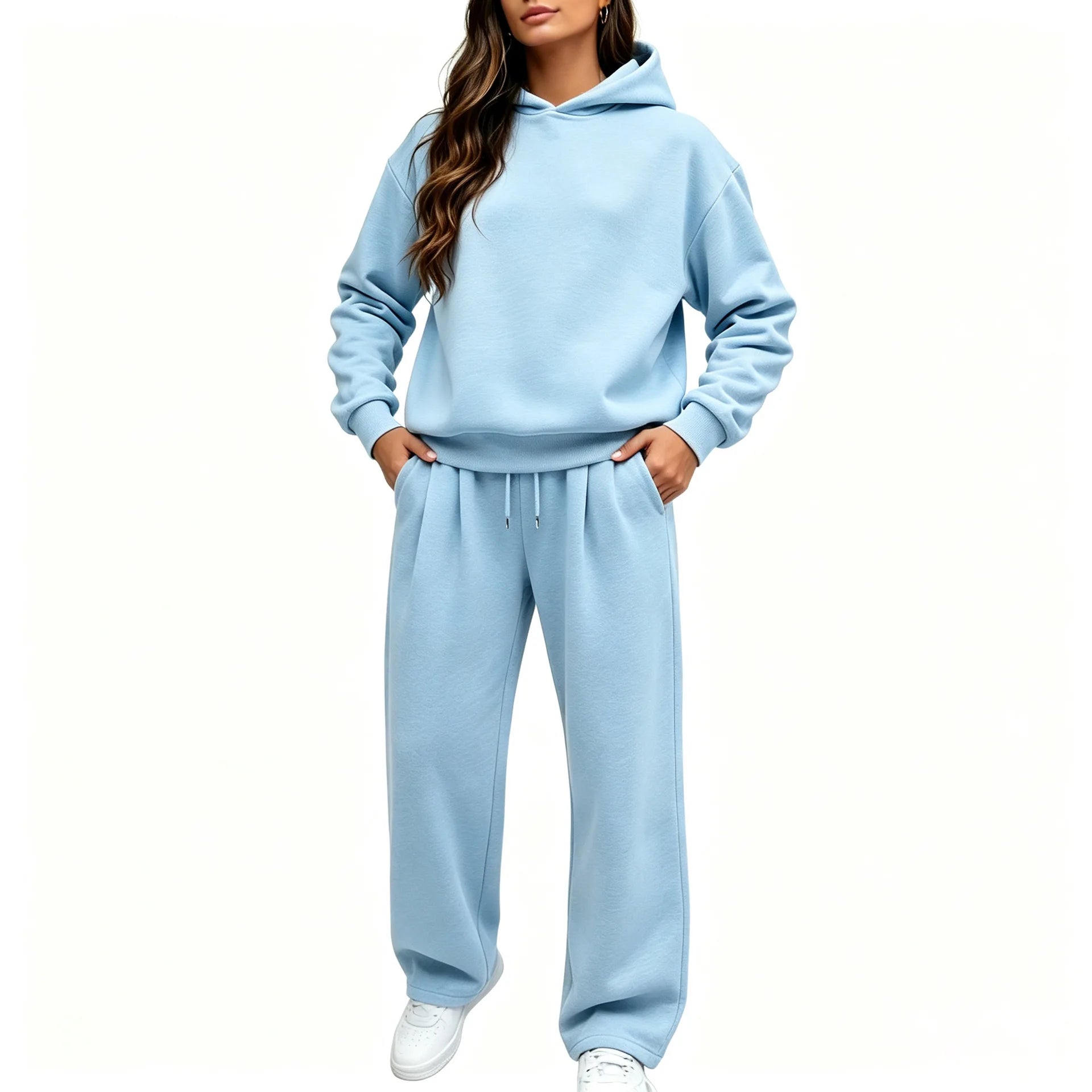 Casual Hooded Sweatshirt Set 2026 Autumn And Winter Solid Color Long Sleeved Women's Fashionable Loose Women's Top Two-piece Set