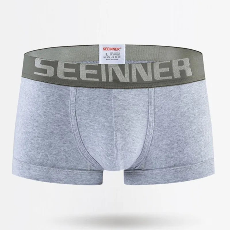 Seeinner Mens Boxer Shorts Cotton U Convex Pouch Underwear Soft Comfortable Underpants Cueca Masculina M-XXL Black White Gray