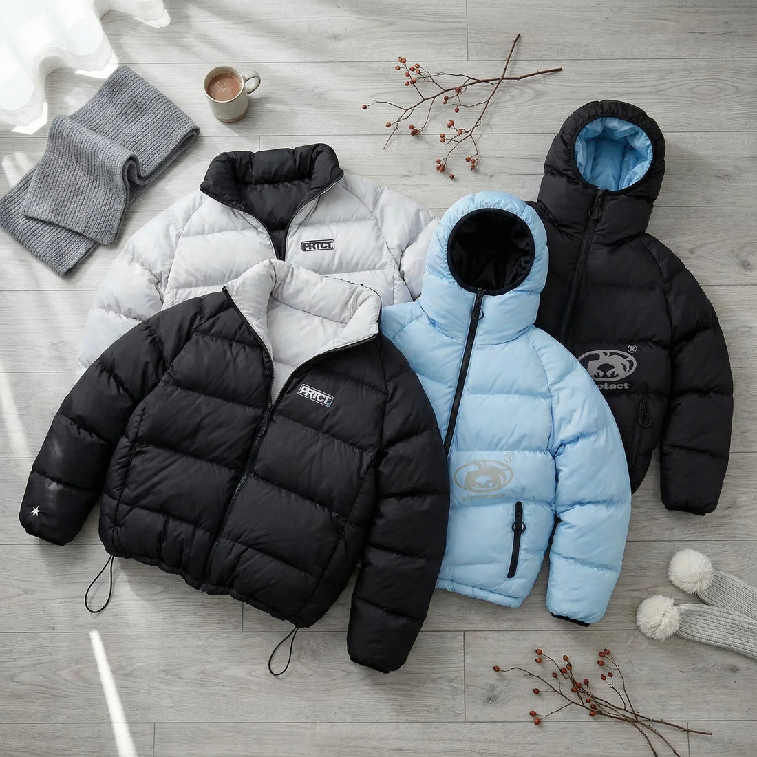 Streetwear Casual Blue Black Reversible Puffer Jacket Men Women Heavy Hooded Detail Fashion Coat Top Loose Fit Warm Y2K