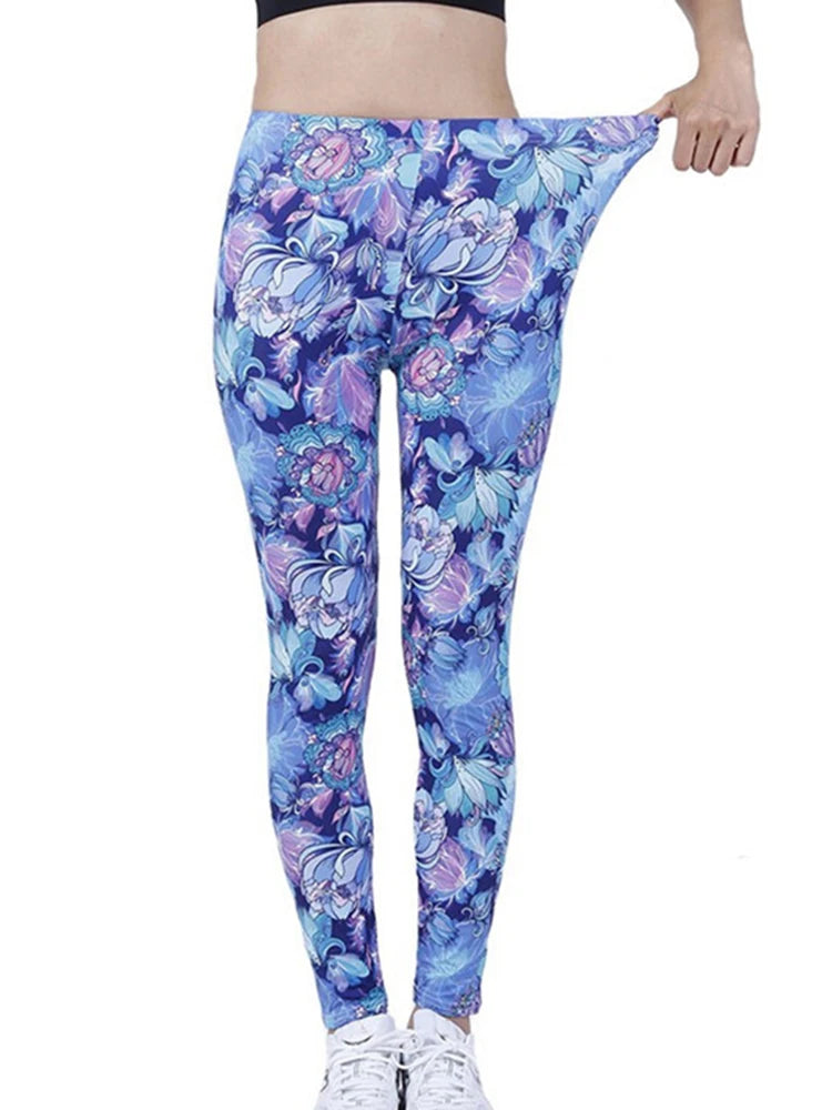 CUHAKCI Fashion Women Leggings Beautiful Leaf Floral Printing High Waist Jeggings Stretch Pant Sexy Hot Sale Clothing Mujer - ATFH