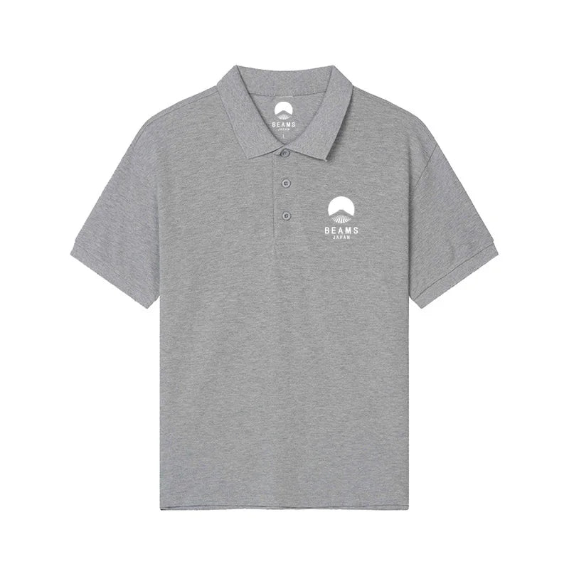 Fuji Mountain Embroider Logo Summer Men Women Same Polo Shirt Korean Style High-quality T-shirt Cotton Short Sleeve Tees Top