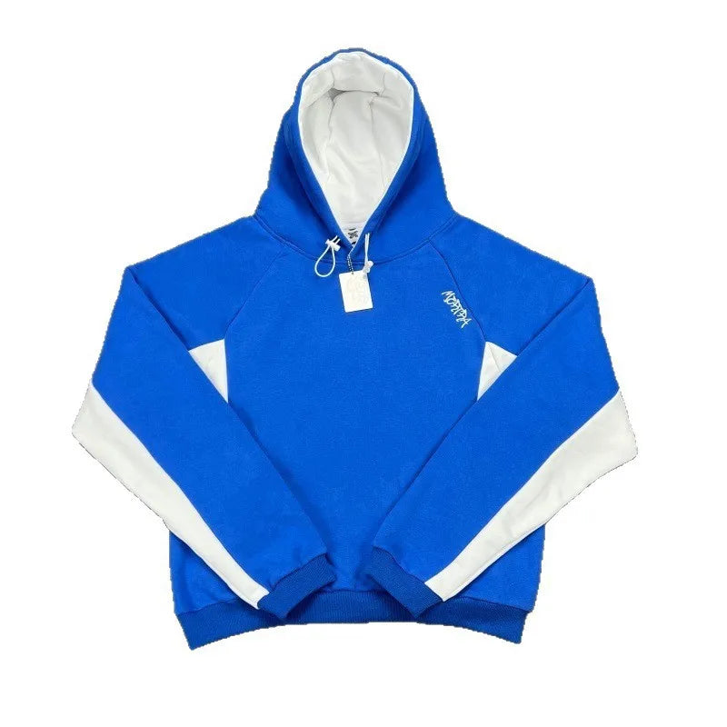 Mertra Patchwork Embroidery Fleece High Street Loose Autumn-Winter Men's and Women's Couple Sleeve Hooded Sweatshirt - ATFH